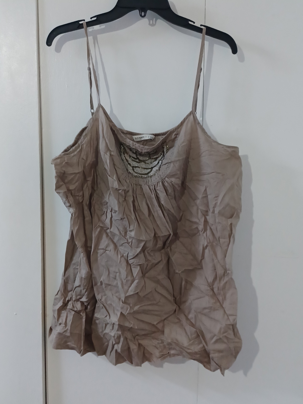 Beaded Neckline Sleeveless Top - Taupe